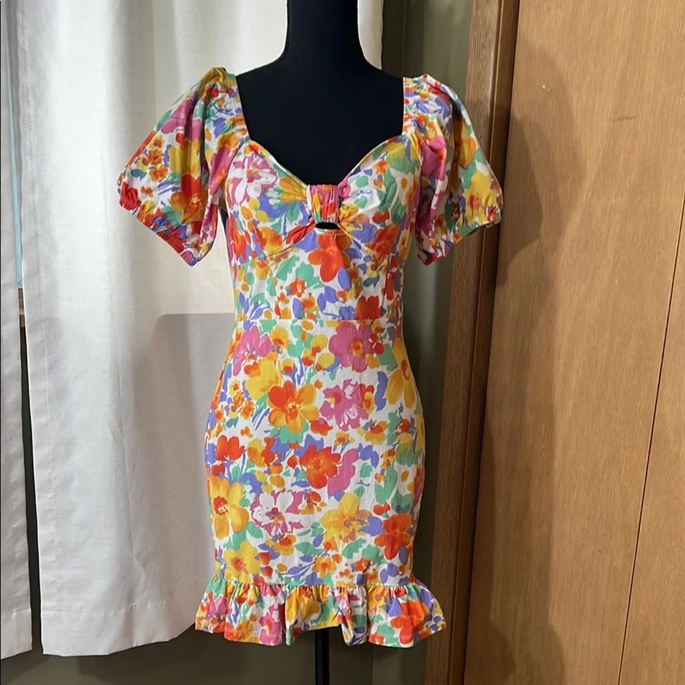 Colorful Floral Puff Sleeve Dress - Picture 1 of 4